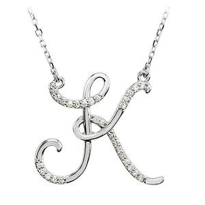 1/8 Ctw Diamond Sterling Silver Medium Script Initial K Necklace, 16in